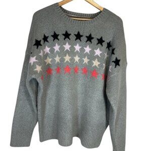 Workshop Republic Clothing Sweater Lighweight Gray Stars Size L Y2K 90s